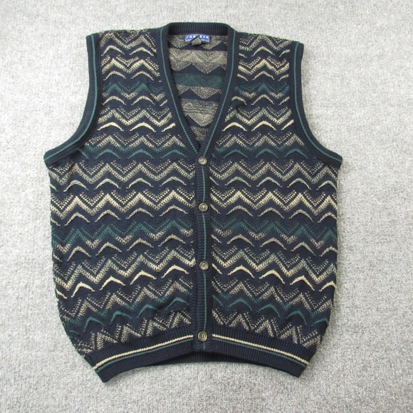 Jantzen Classics Other - VTG Jantzen Sweater Vest XL Blue Button Up 3D Knit‎ Grandpa Dad Academia Preppy
